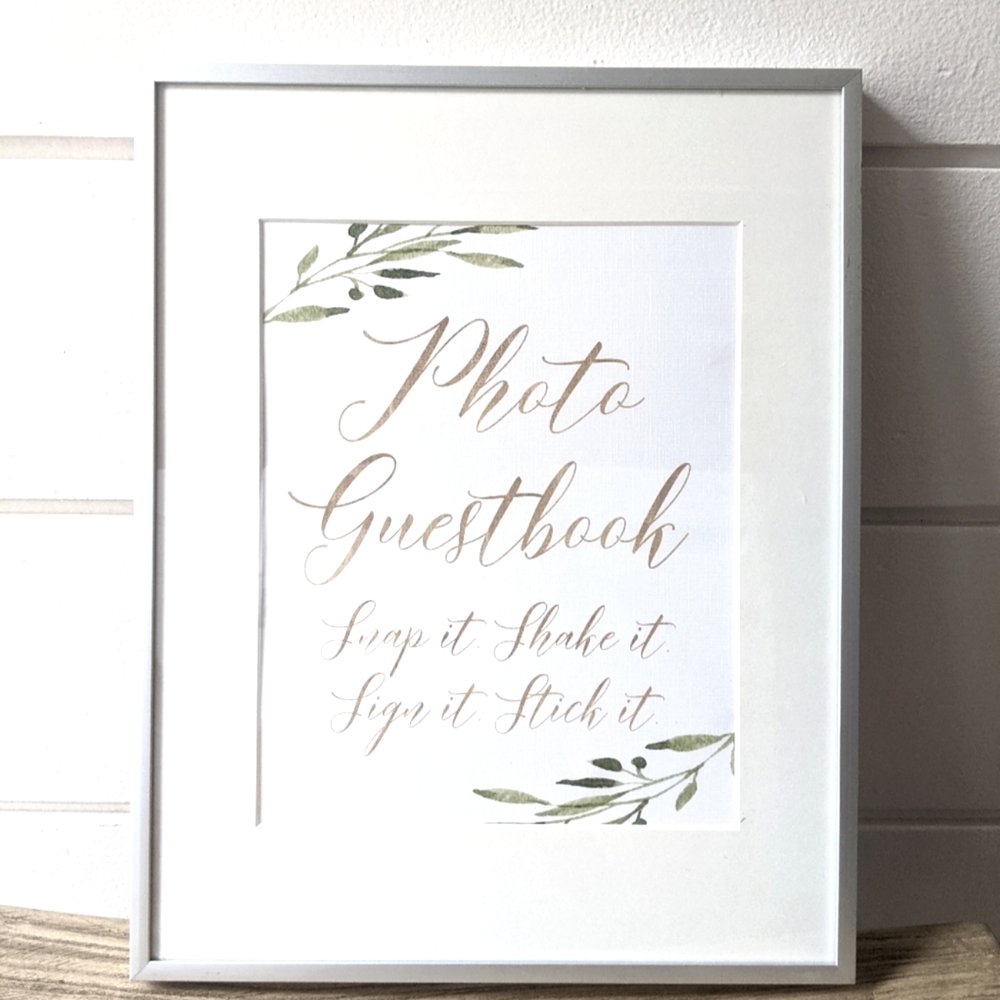 Photo Guestbook Event Sign w/ Silver Metal Frame Included Botanical/Floral
